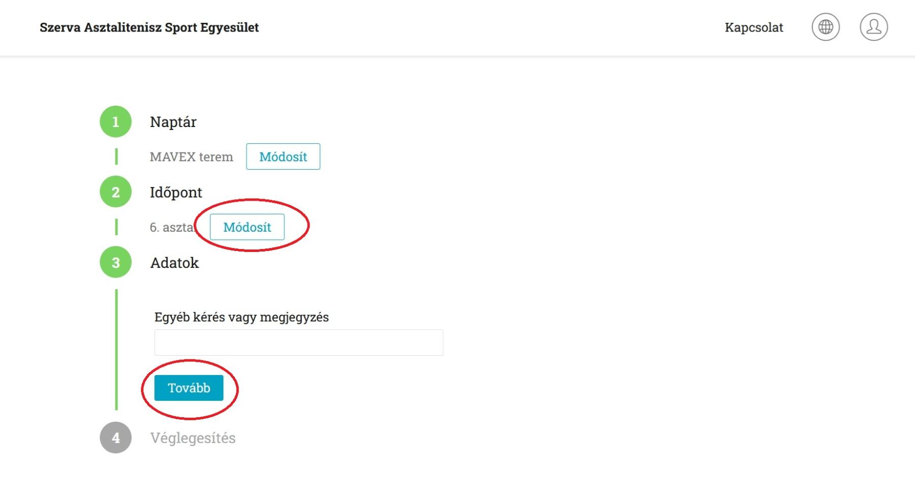 Screenshot Foglalas
